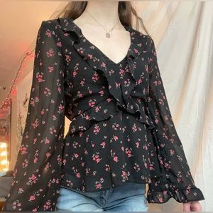 H&M Black Ruffle Top